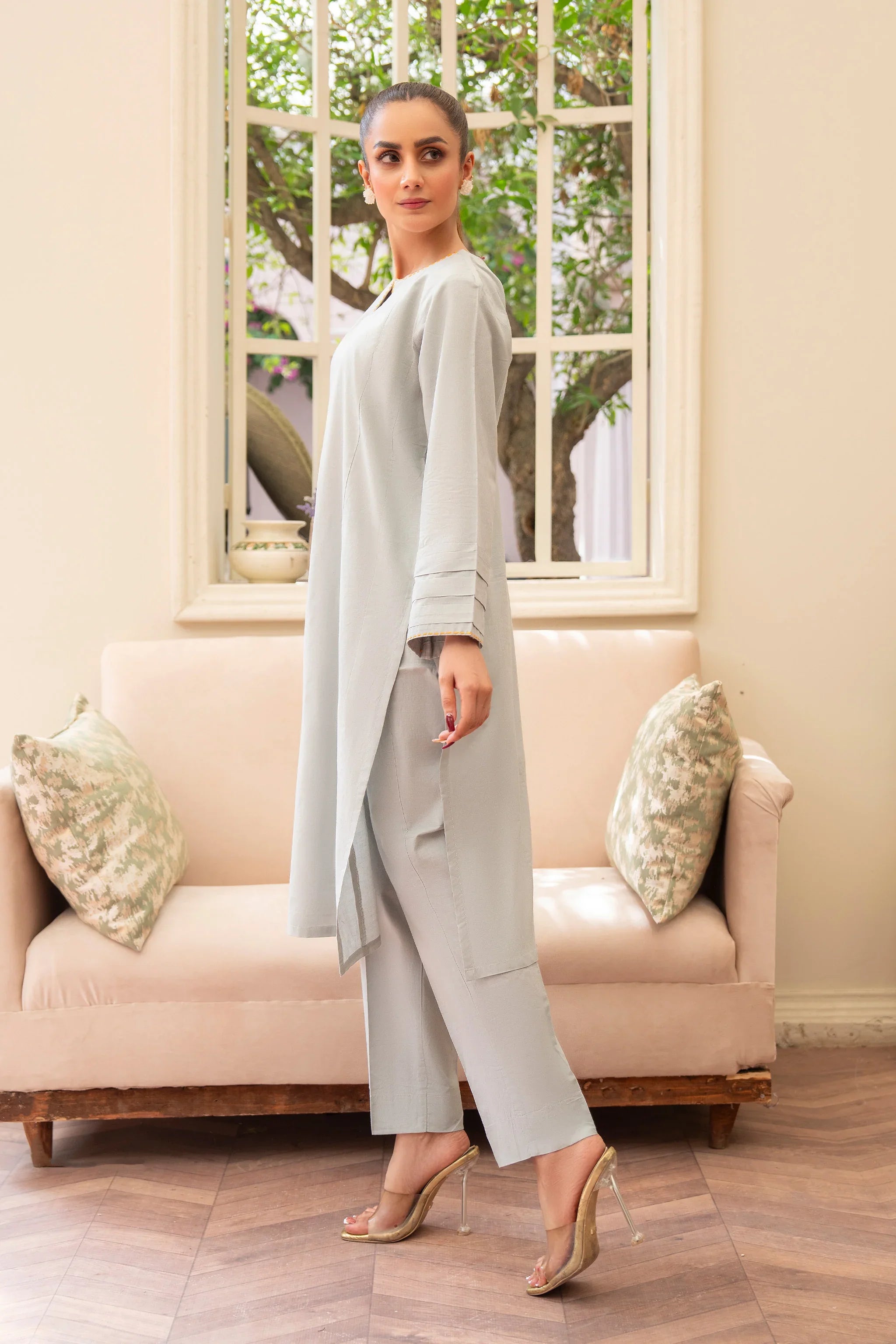 2 Piece Cloud Grey Lawn Suit RTW - AR-S2-09 - ARFARIWAJ