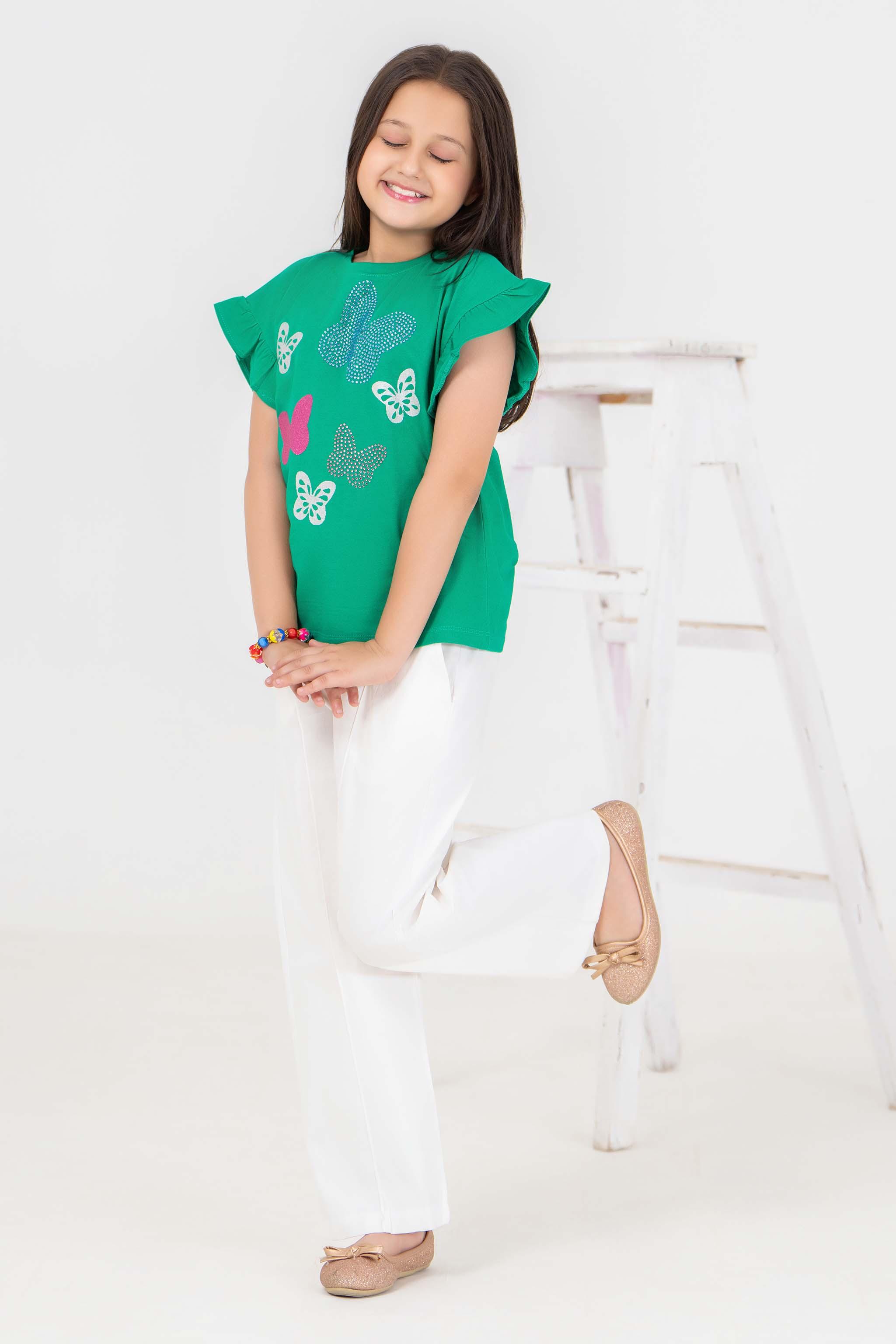 2 Piece Dark Green Cotton Suit Kids - AJG-006 - ArfaRiwaj Junior