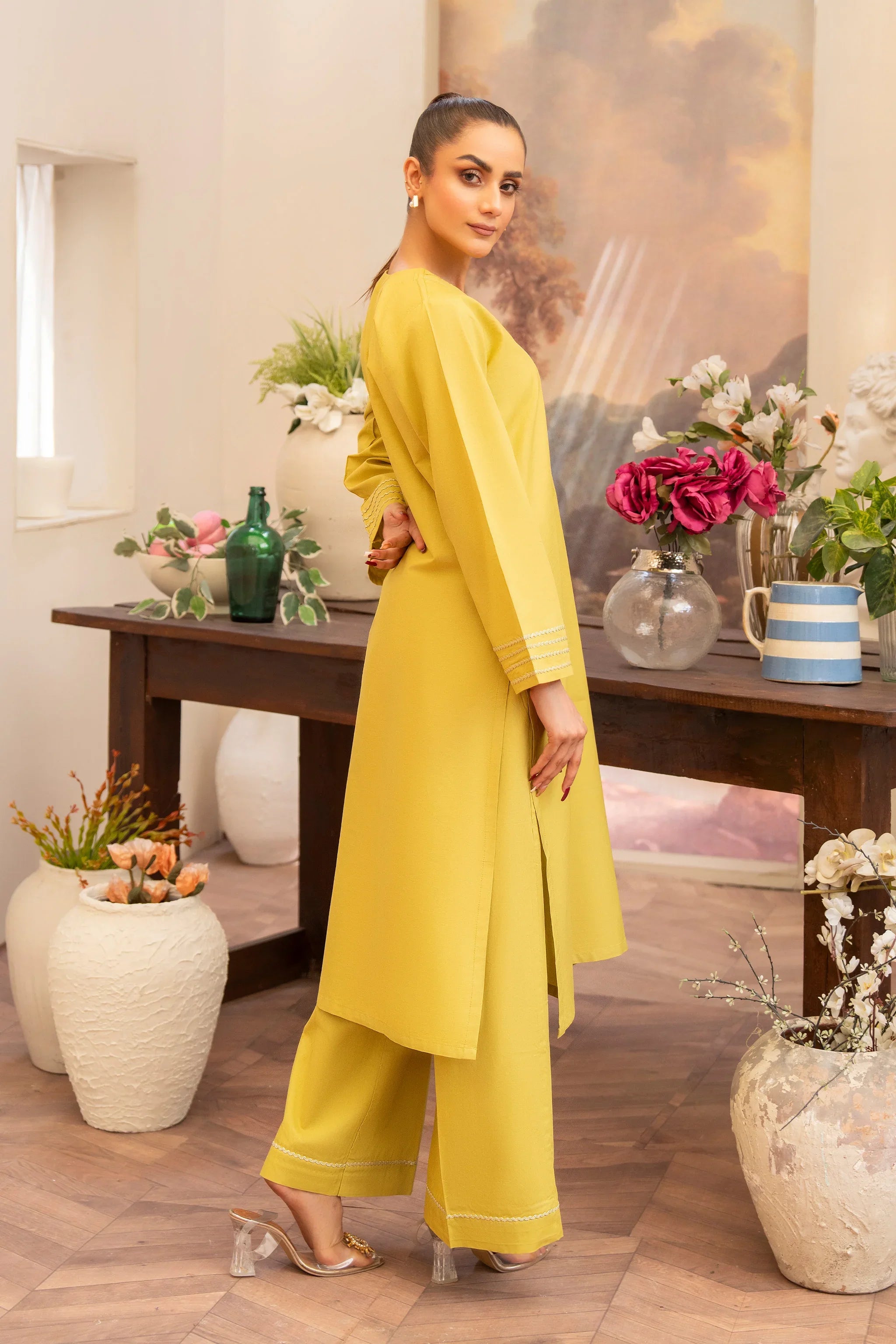 2 Piece Mustard Yellow Cotton Suit RTW - AR-S2-01 - ARFARIWAJ