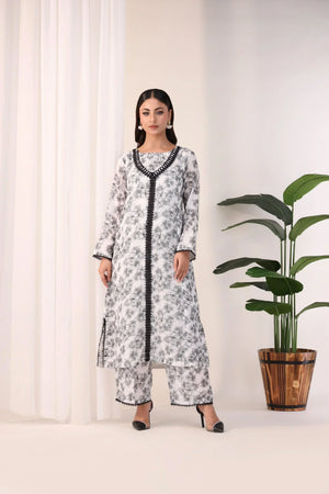 2 Piece Printed Lawn Suit RTW - AR-3347-Charcoal - ARFARIWAJ