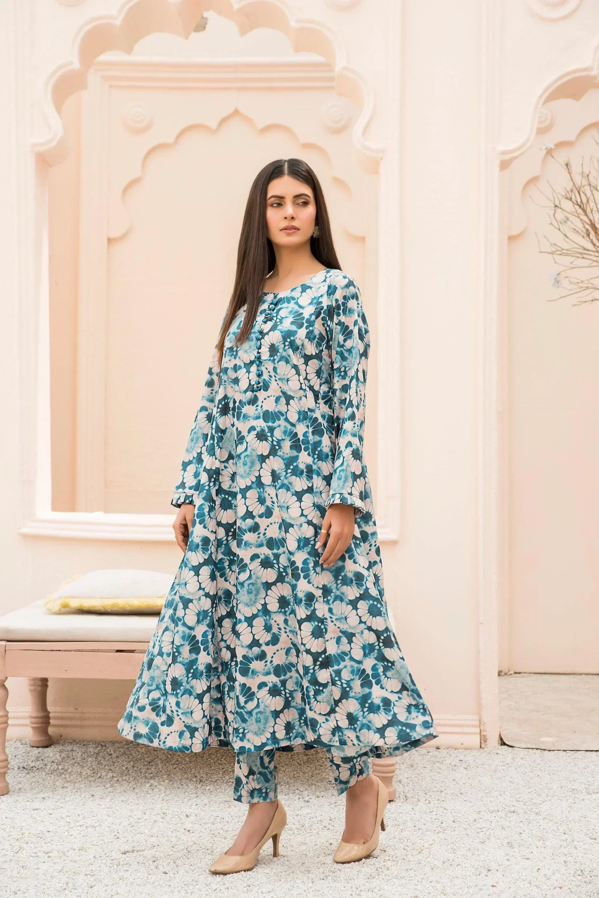 2 Piece Printed Silk RTW Suit - AR-3182-Mellow - ARFARIWAJ