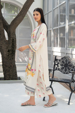2 Piece Ready To Wear Off-White Silk Suit -AR-3901 - Arfa Riwaj