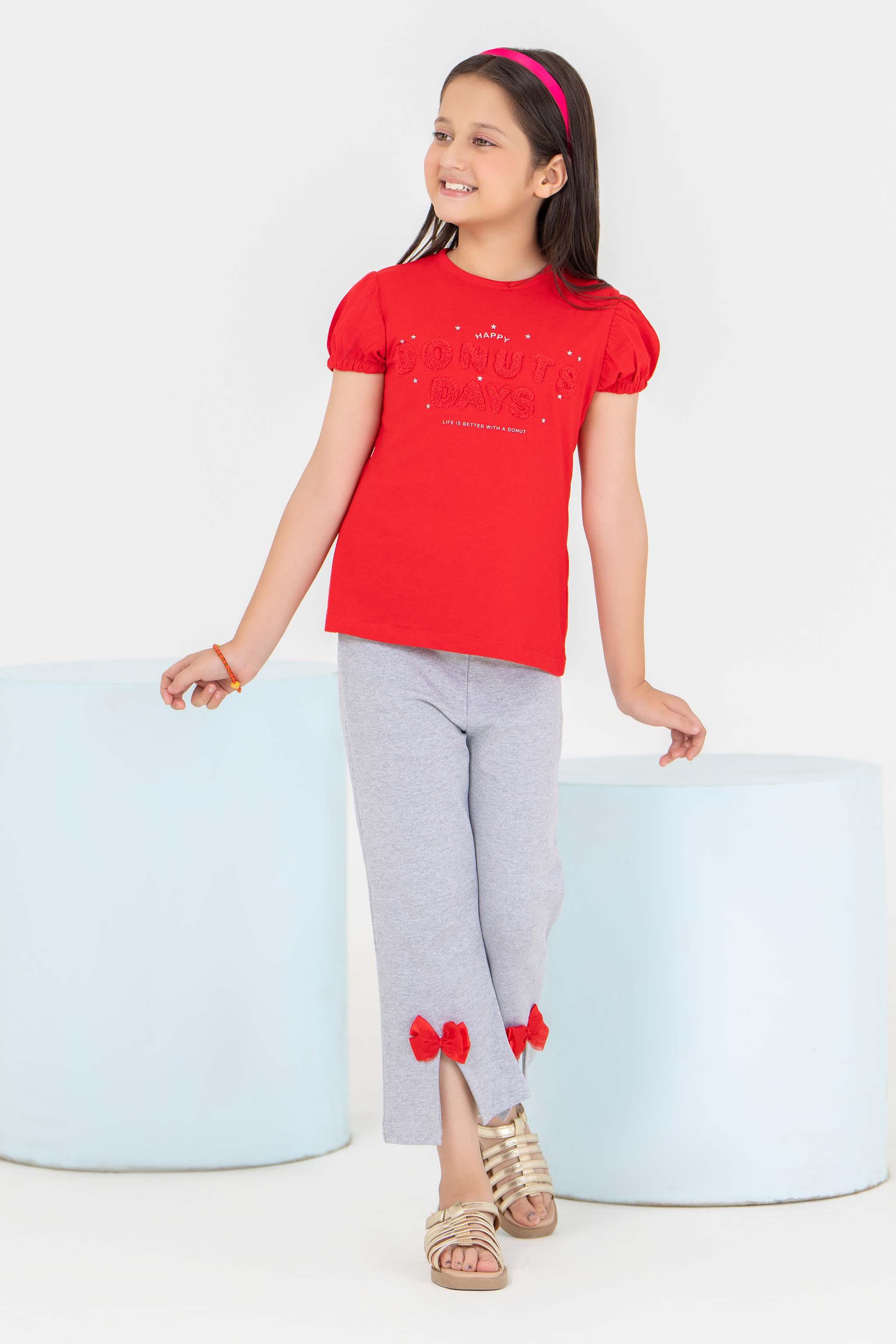 2 Piece Red Cotton Suit Kids - AJG-002 - ArfaRiwaj Junior