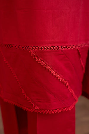 2 Piece Red Lawn Suit Ready To Wear - AR-S2-07 - ARFARIWAJ