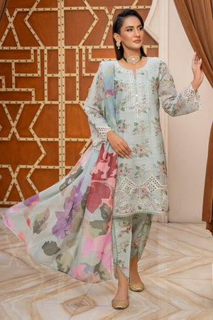 3PC Mint Blue Lorax Munnar Ready To Wear - AR-3674 - ARFARIWAJ