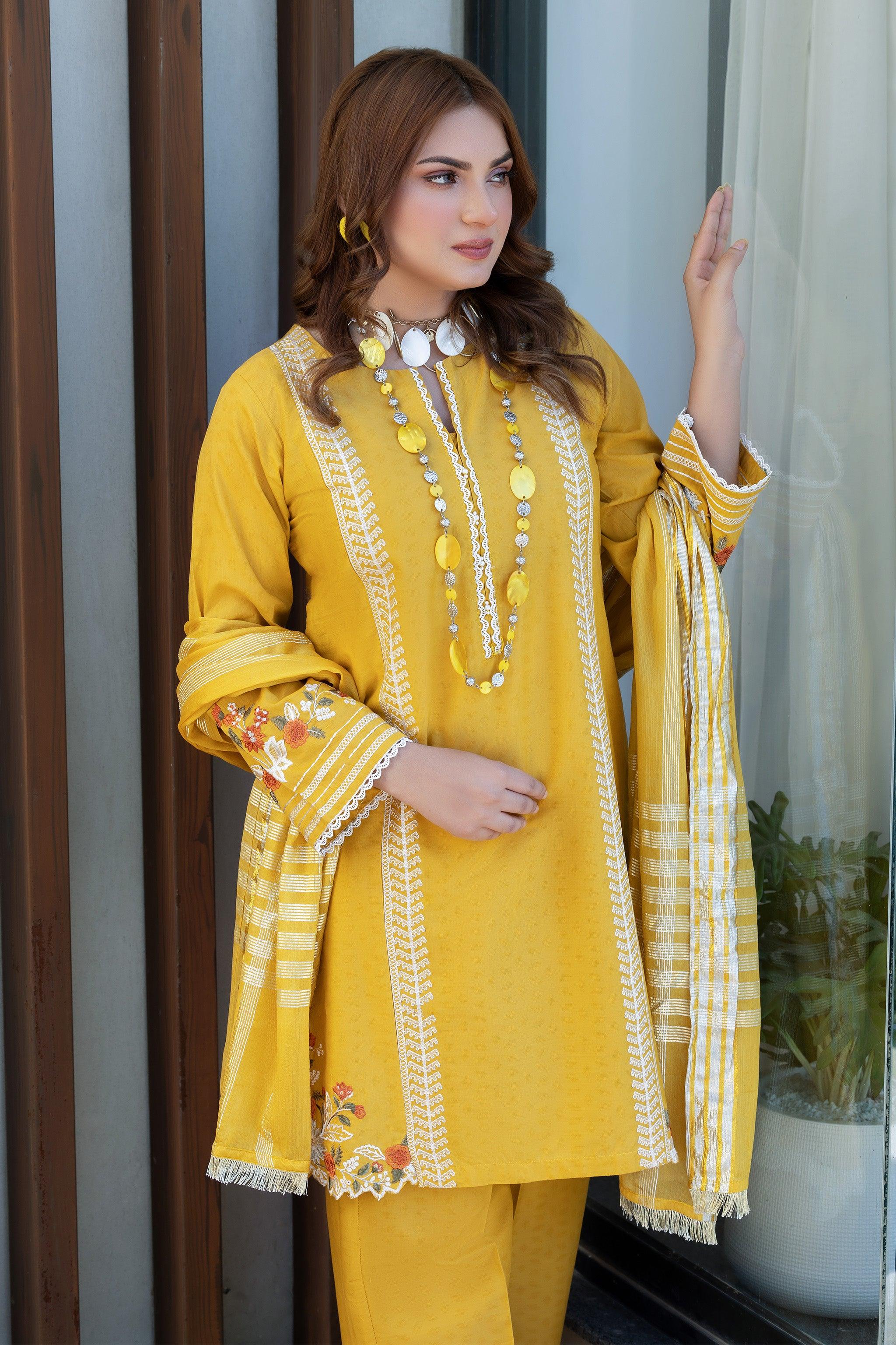 3PC Mustard Self Jacquard Ready To Wear - AR-3613 - ARFARIWAJ