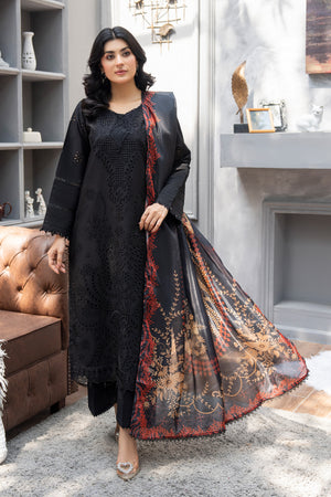 3PC Ready To Wear Black Cambric - AR-3604(BLACK) - ArfaRiwaj