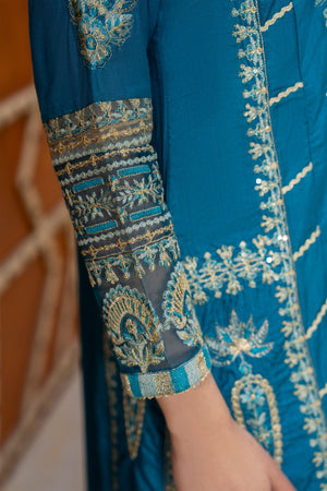 3Pc Ocean Blue Thai Silk Ready To Wear - AR-3460 - ARFARIWAJ