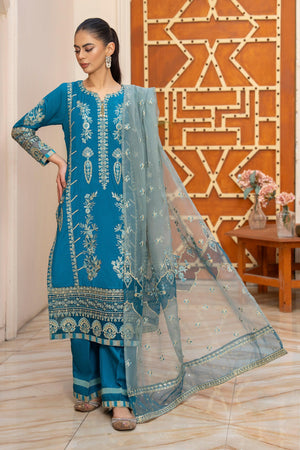 3Pc Ocean Blue Thai Silk Ready To Wear - AR-3460 - ARFARIWAJ