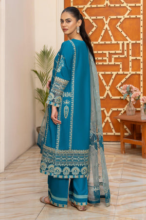 3Pc Ocean Blue Thai Silk Ready To Wear - AR-3460 - ARFARIWAJ