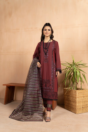 3 PC Lawn Suit Ready To Wear - AR-2974-Ruby Flow - ARFARIWAJ