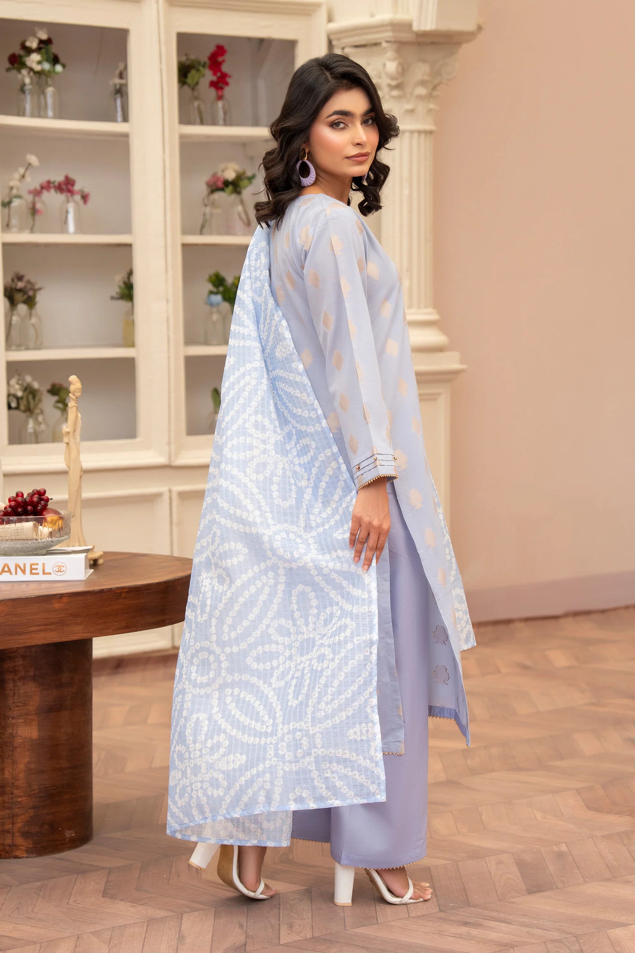 3 PC Lilac Jacquard Suit Ready To Wear - AR-3646 - ARFARIWAJ