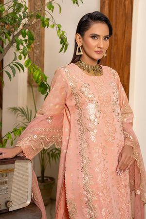 3 PC Peach Zari Jacquard Ready To Wear - AR-3669 - ARFARIWAJ