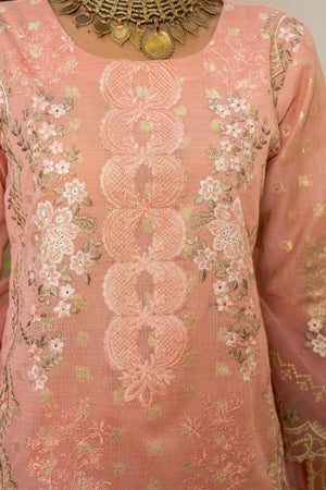 3 PC Peach Zari Jacquard Ready To Wear - AR-3669 - ARFARIWAJ