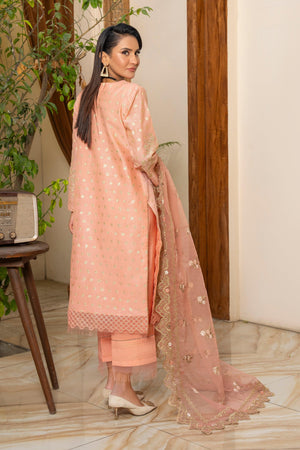 3 PC Peach Zari Jacquard Ready To Wear - AR-3669 - ARFARIWAJ