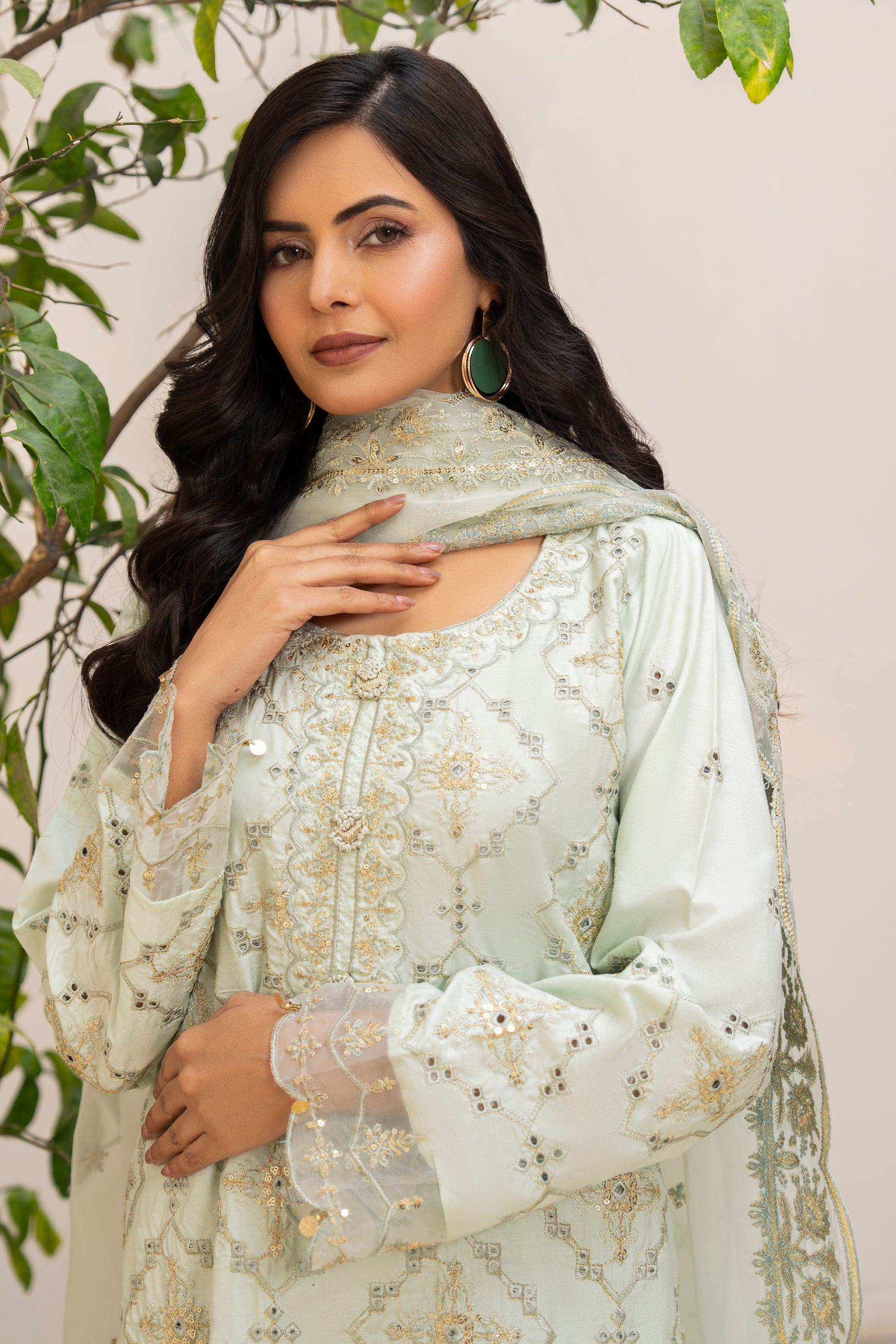 3 PC Pistachio Thai Silk Ready To Wear - AR-3445 - ARFARIWAJ