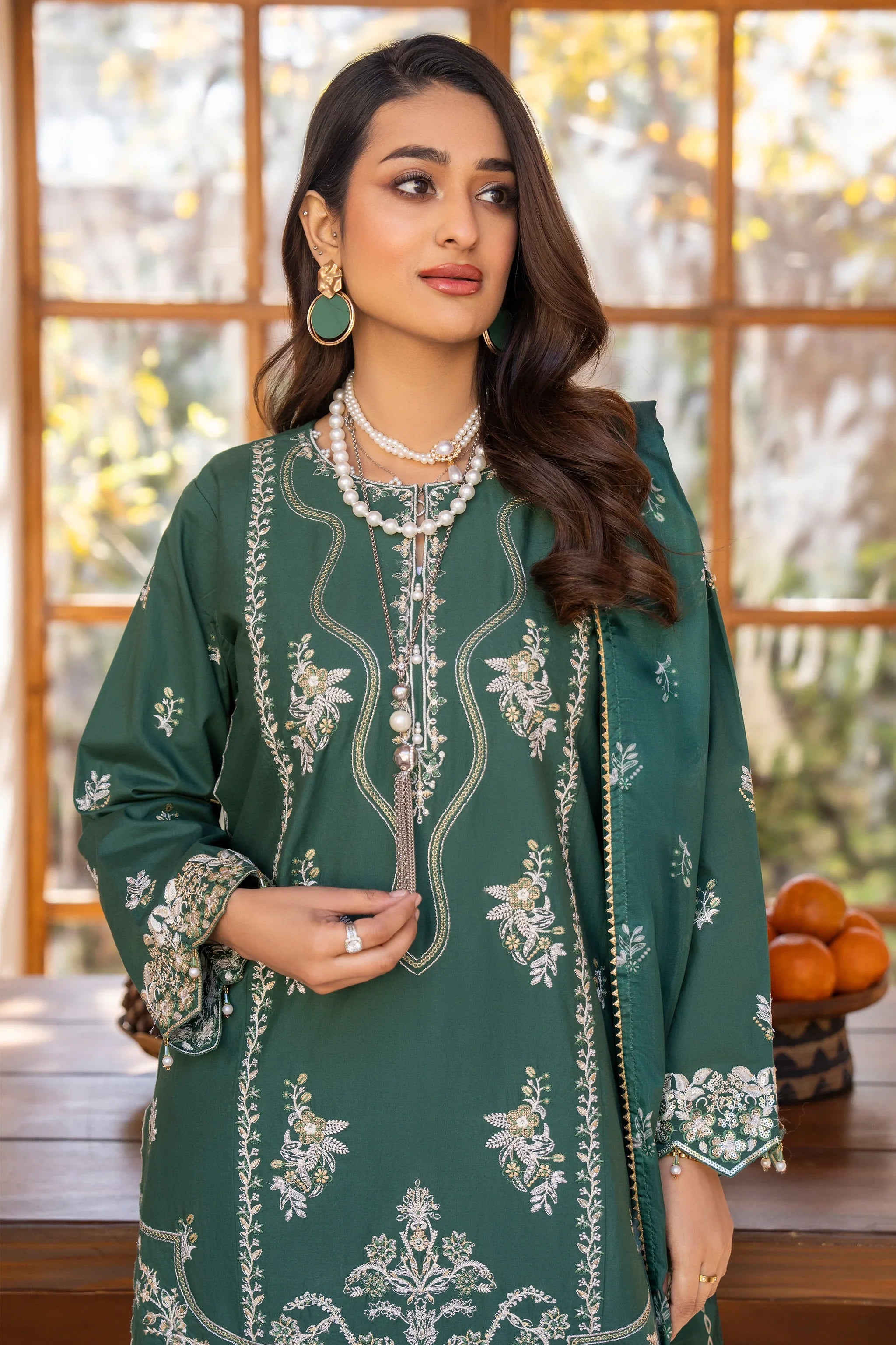 3 PC Poplin Bottle Green Ready To Wear - AR-3619 - ARFARIWAJ