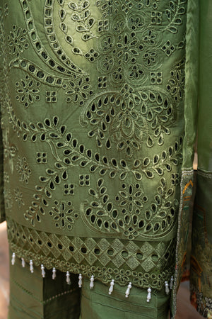 3 PC Ready To Wear Green Cambric -AR-3604(OLIVE) - ArfaRiwaj