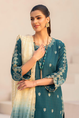 3 PC Teal Blue Grid lawn Ready To Wear - AR-3616 - ARFARIWAJ
