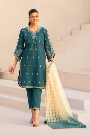 3 PC Teal Blue Grid lawn Ready To Wear - AR-3616 - ARFARIWAJ