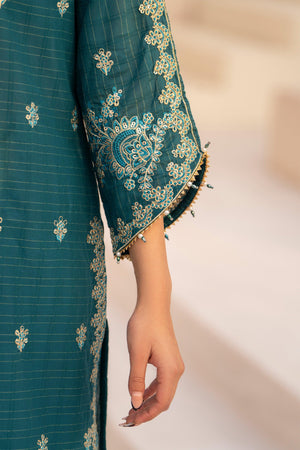 3 PC Teal Blue Grid lawn Ready To Wear - AR-3616 - ARFARIWAJ