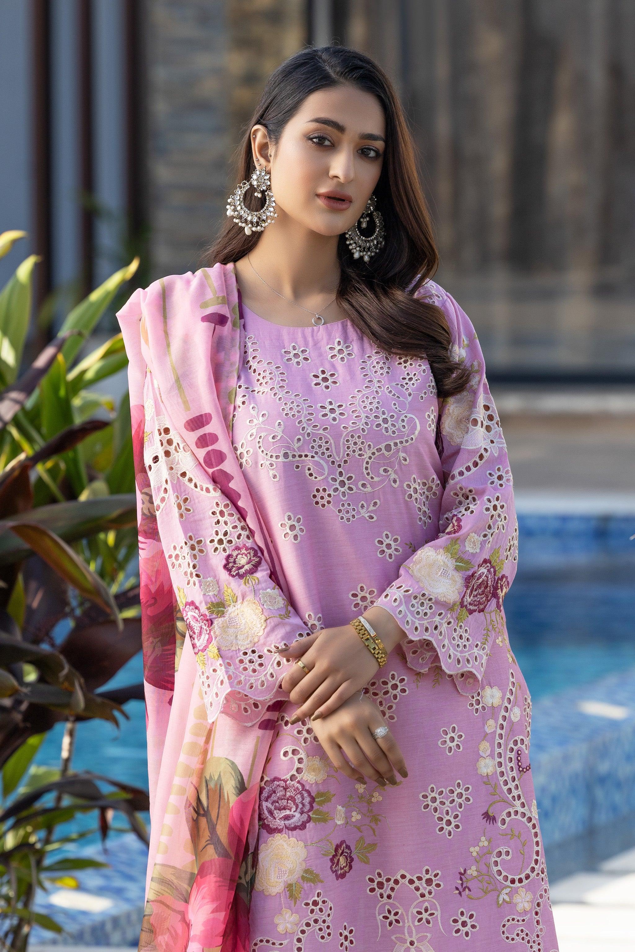 3 Pcs Baby Pink Chambray Ready To Wear - AR-3512 - ARFARIWAJ