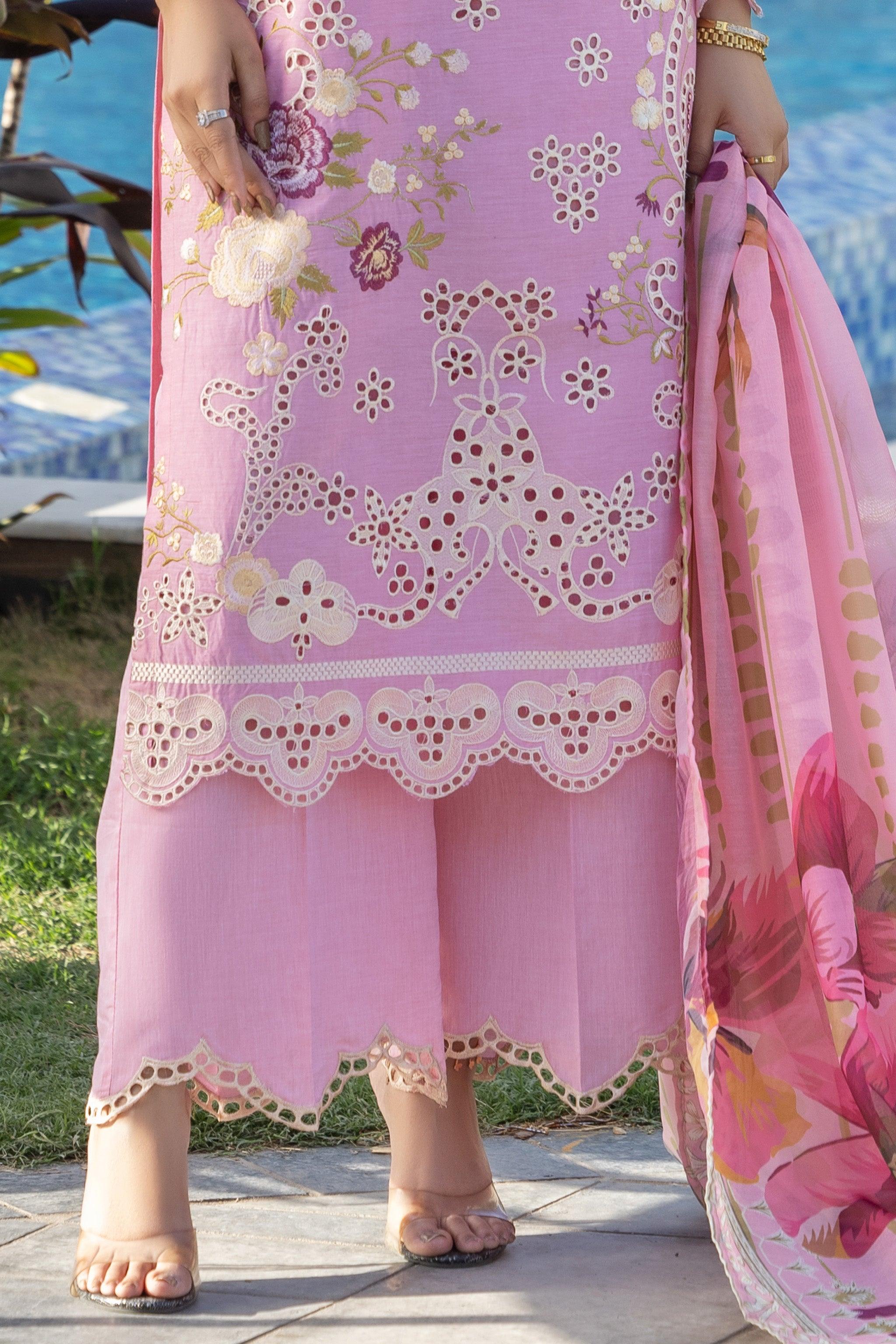 3 Pcs Baby Pink Chambray Ready To Wear - AR-3512 - ARFARIWAJ