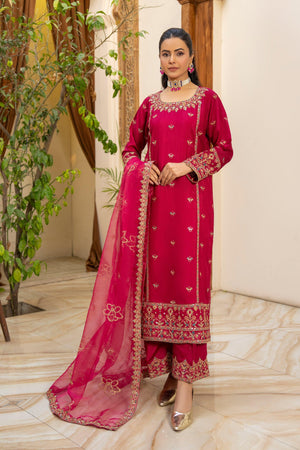 3 Pcs Hot Pink Thai Silk Ready To Wear - AR-3425 - ARFARIWAJ