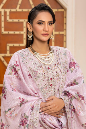 3 Pcs Pink Zari Jacquard Ready To Wear - AR-3581 - ARFARIWAJ