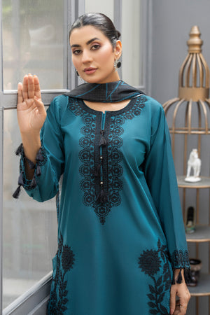 3 Pcs Ready To Wear Turquoise Chambray - AR-3830 - ArfaRiwaj