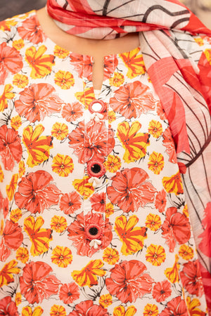 3 Pcs Red and White Suit Ready To Wear - AR-3701 - ARFARIWAJ