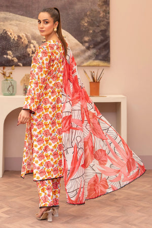 3 Pcs Red and White Suit Ready To Wear - AR-3701 - ARFARIWAJ