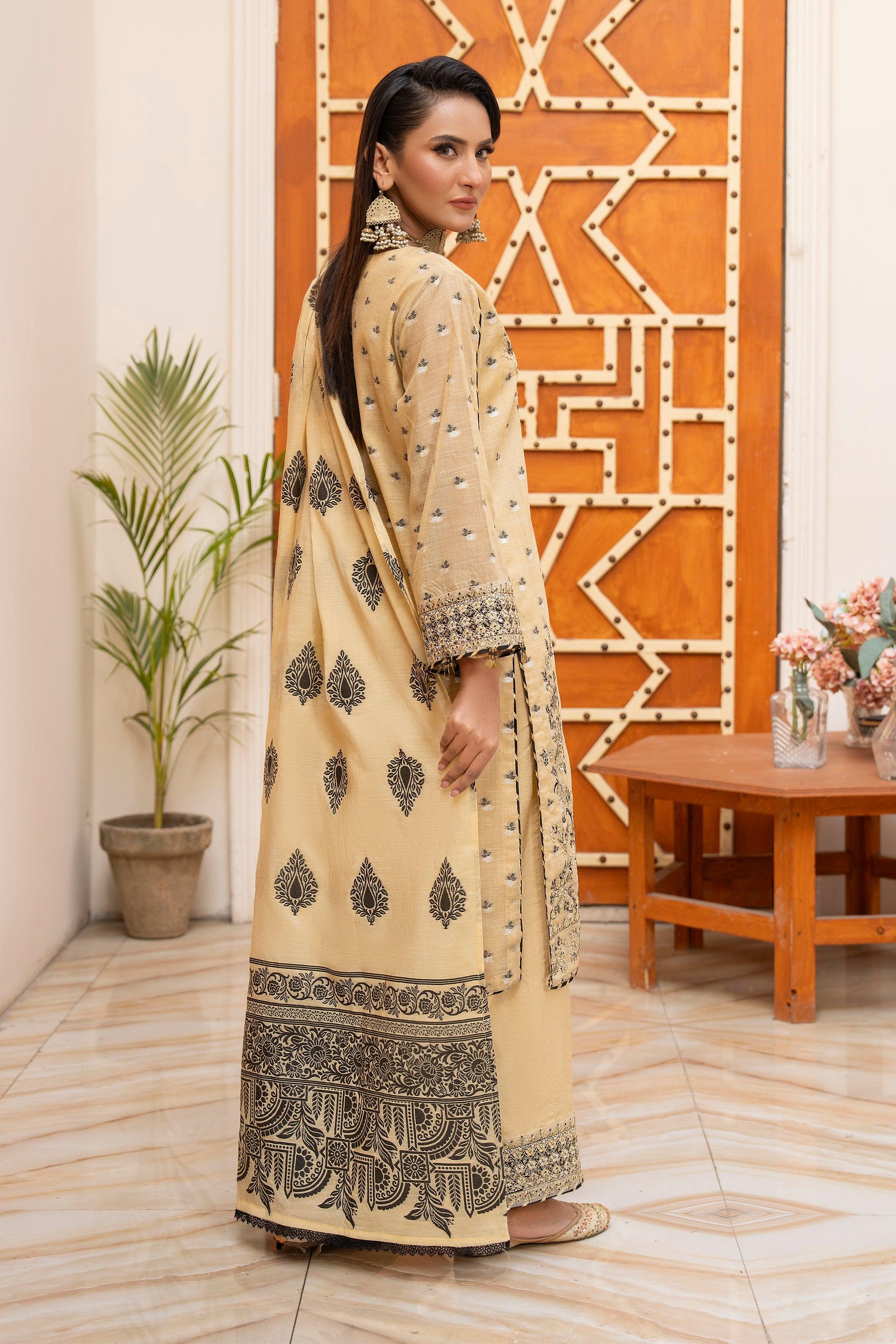 3 Pcs Skin Zari Jacquard Ready To Wear - AR-3641 - ARFARIWAJ