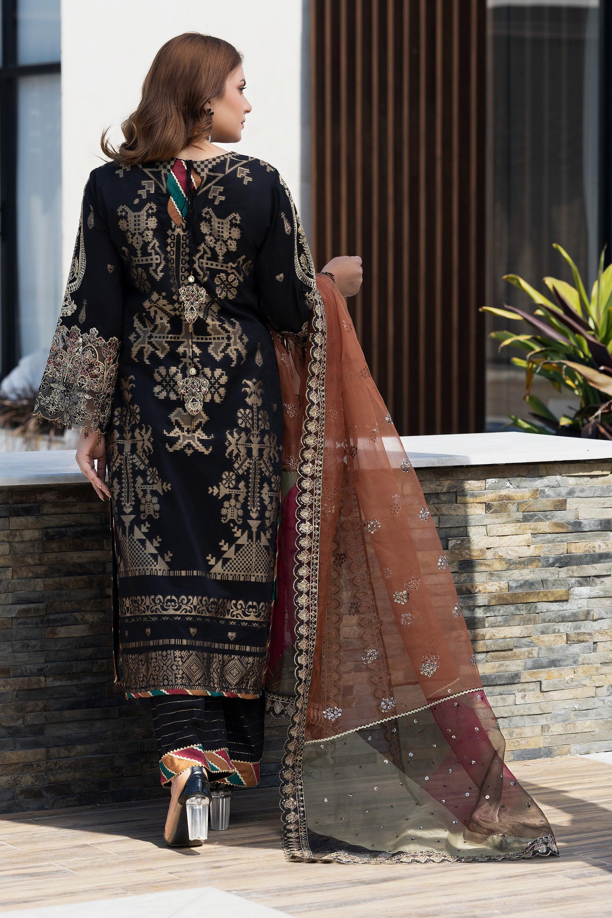3 Piece Black Jacquard Ready To Wear - AR-3665 - ARFARIWAJ