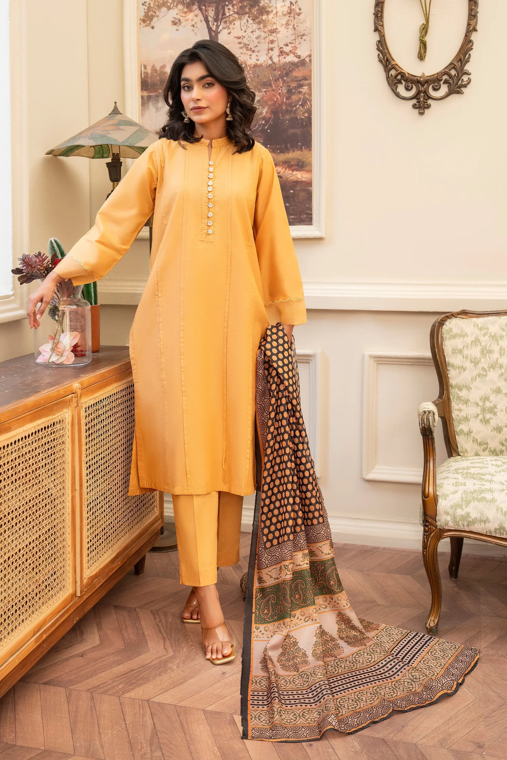 3 Piece Daisy yellow Lawn Suit RTW - AR-S2-03 - ARFARIWAJ