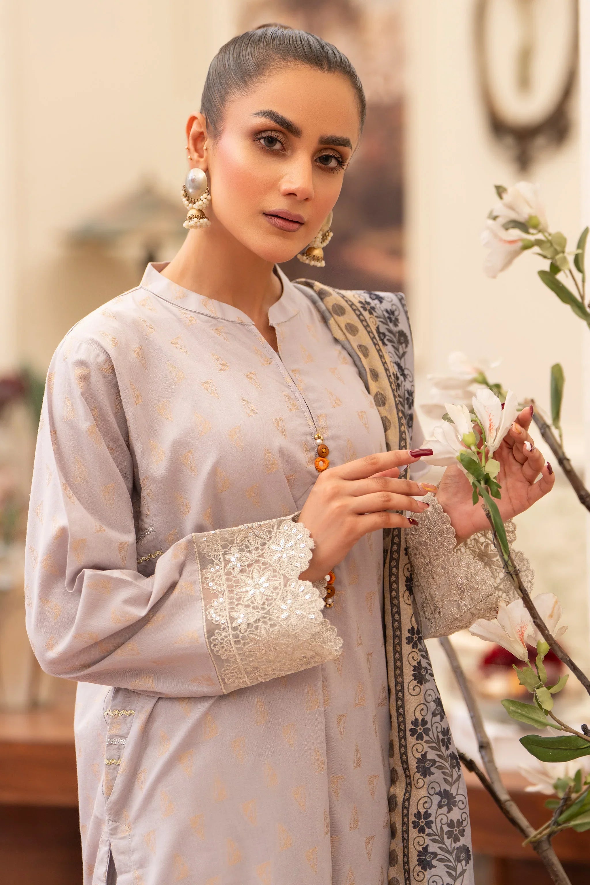 3 Piece Grey Jacquard Suit RTW - AR-3559 - ARFARIWAJ