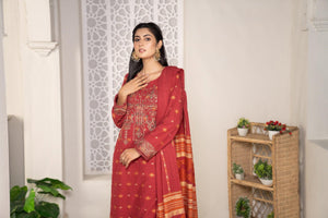 3 Piece Khaddar Suit RTW - AR-3022RED-Mosiquee - ARFARIWAJ