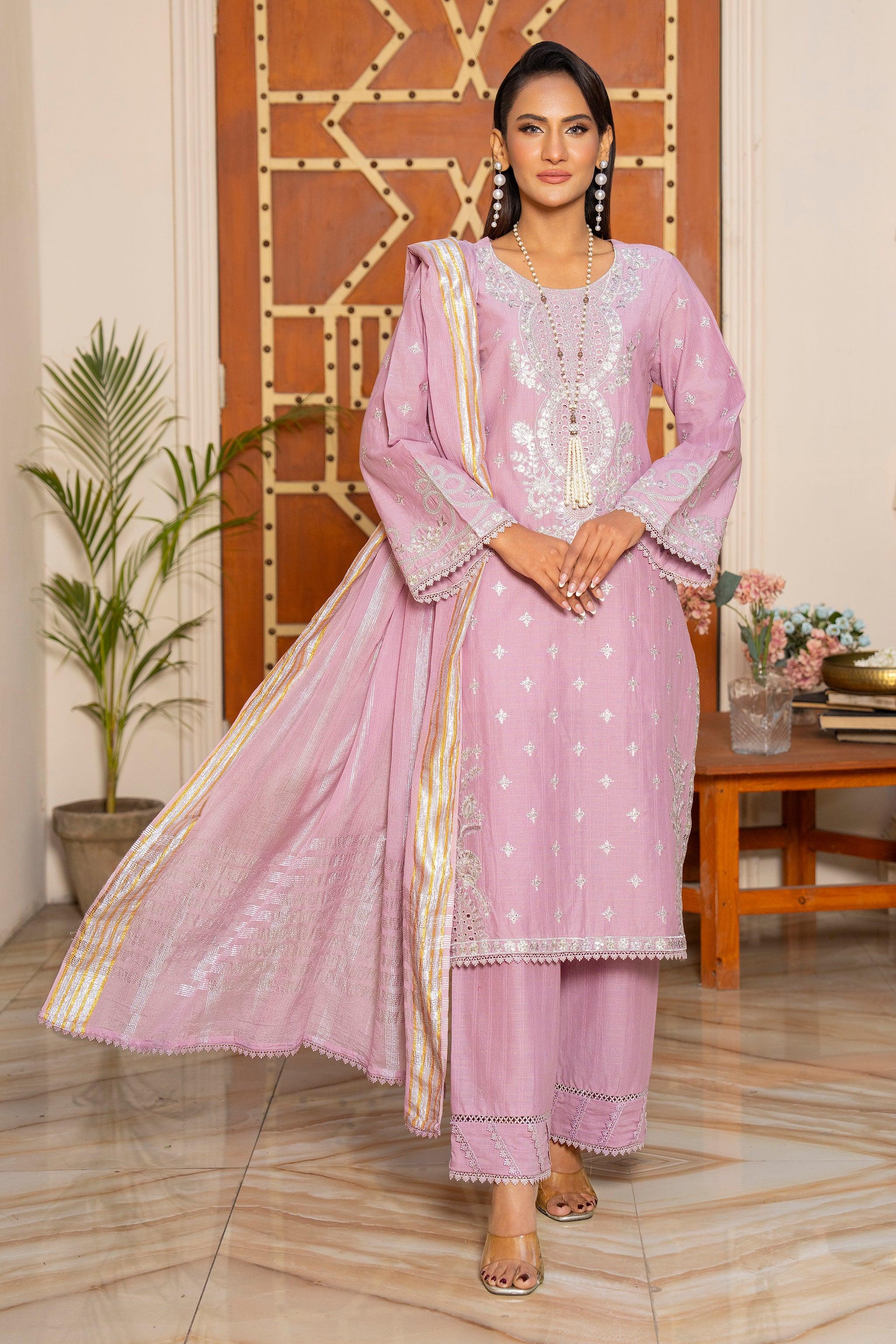 3 Piece Lavender Doria Suit Pret - AR-3670 - ARFARIWAJ