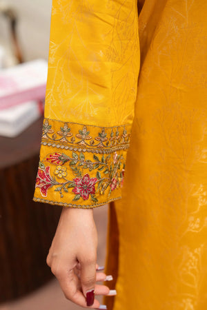 3 Piece Mustard Jacquard Suit RTW - AR-3557 - ARFARIWAJ