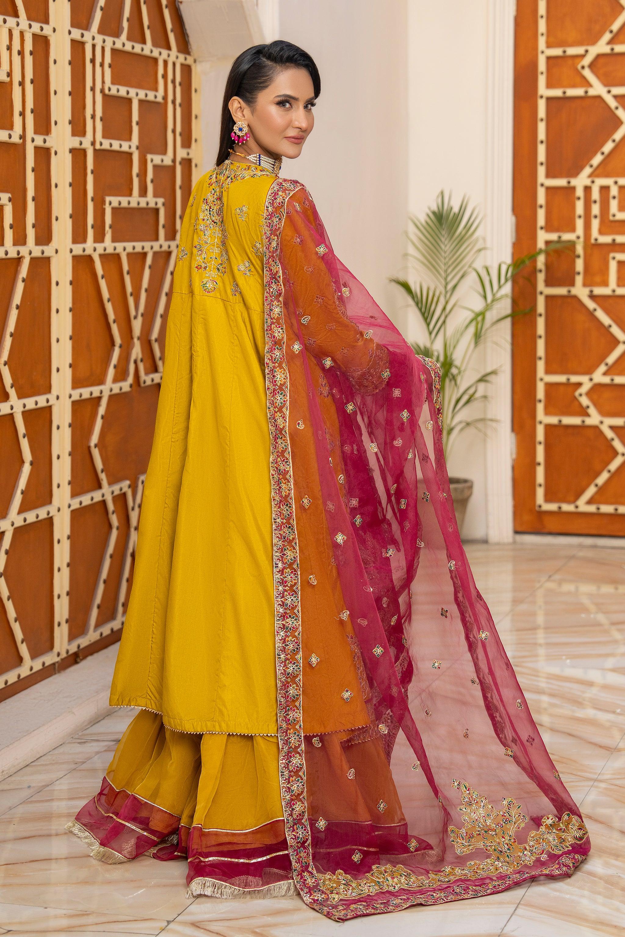 3 Piece Mustard Thai Silk Ready To Wear - IN-307 - ARFARIWAJ