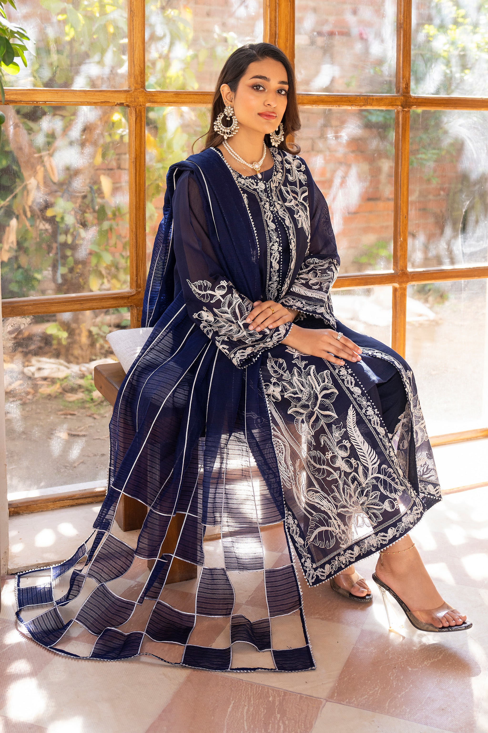 3 Piece Navy Blue Viscose Ready To Wear - AR-3729 - ARFARIWAJ