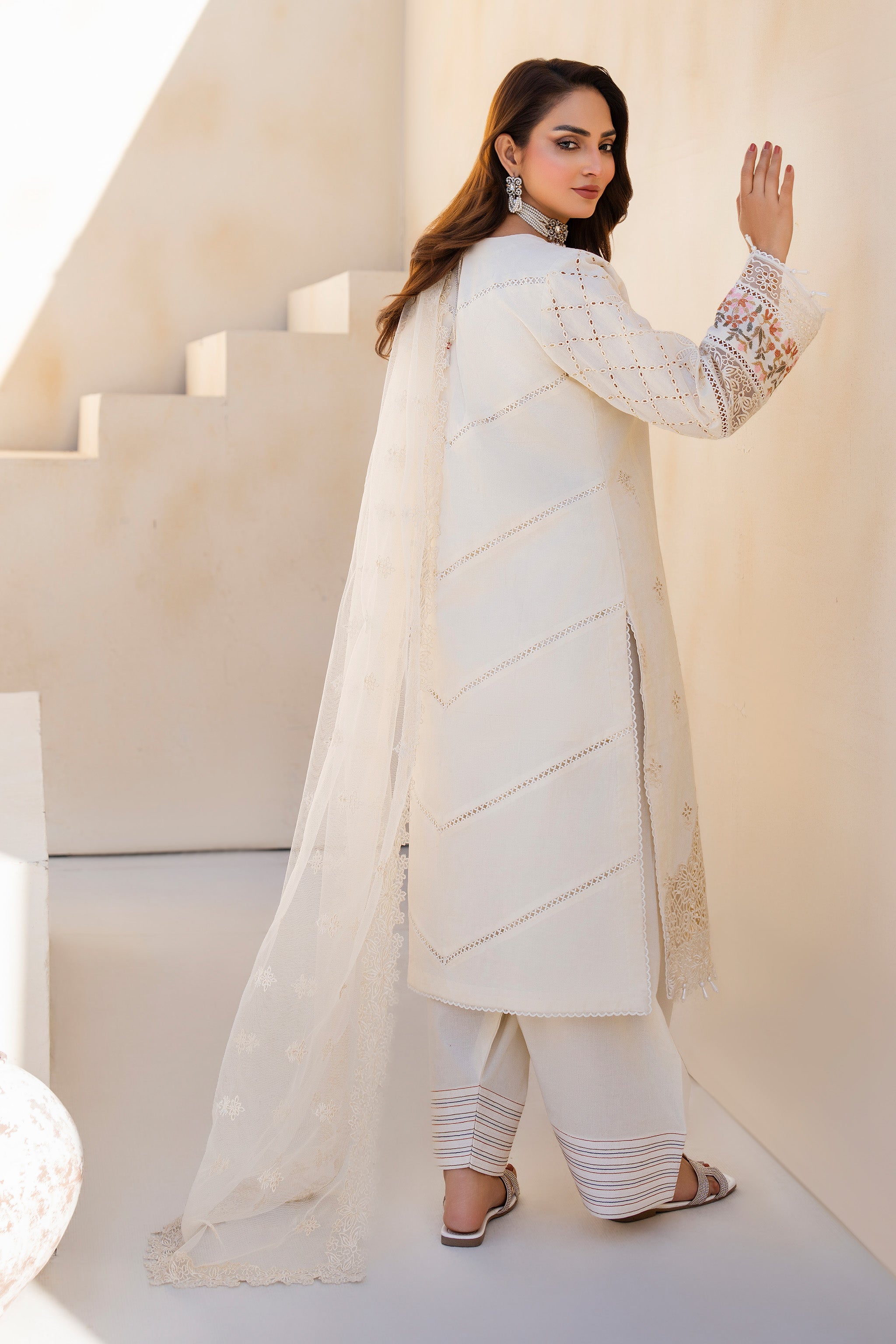 3 Piece Off white Poplin Ready To Wear - AR-3765 - ARFARIWAJ