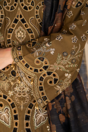 3 Piece Olive Jacquard Ready To Wear - AR-3751 - ARFARIWAJ