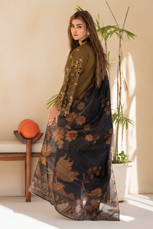 3 Piece Olive Jacquard Ready To Wear - AR-3751 - ARFARIWAJ
