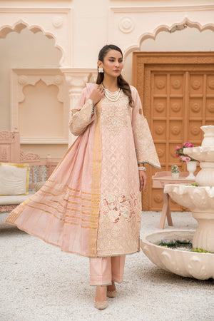 3 Piece Peach Embroidered Lawn Suit RTW - IN-260 - ARFARIWAJ