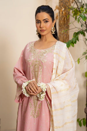 3 Piece Pink Grid Ready To Wear - AR-3657 - ARFARIWAJ