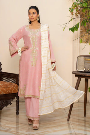 3 Piece Pink Grid Ready To Wear - AR-3657 - ARFARIWAJ