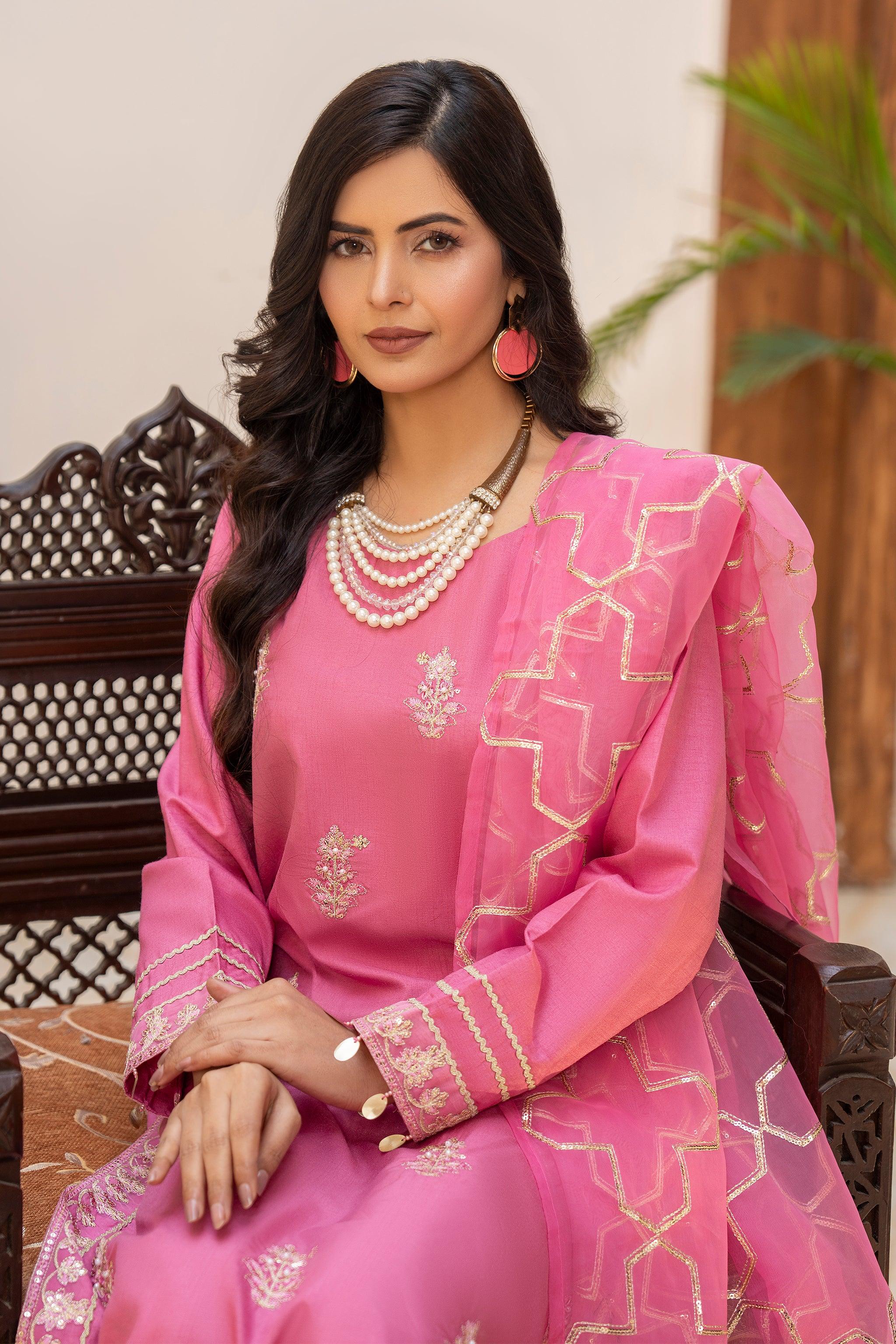 3 Piece Pink Thai Silk Ready To Wear - AR-3438 - ARFARIWAJ