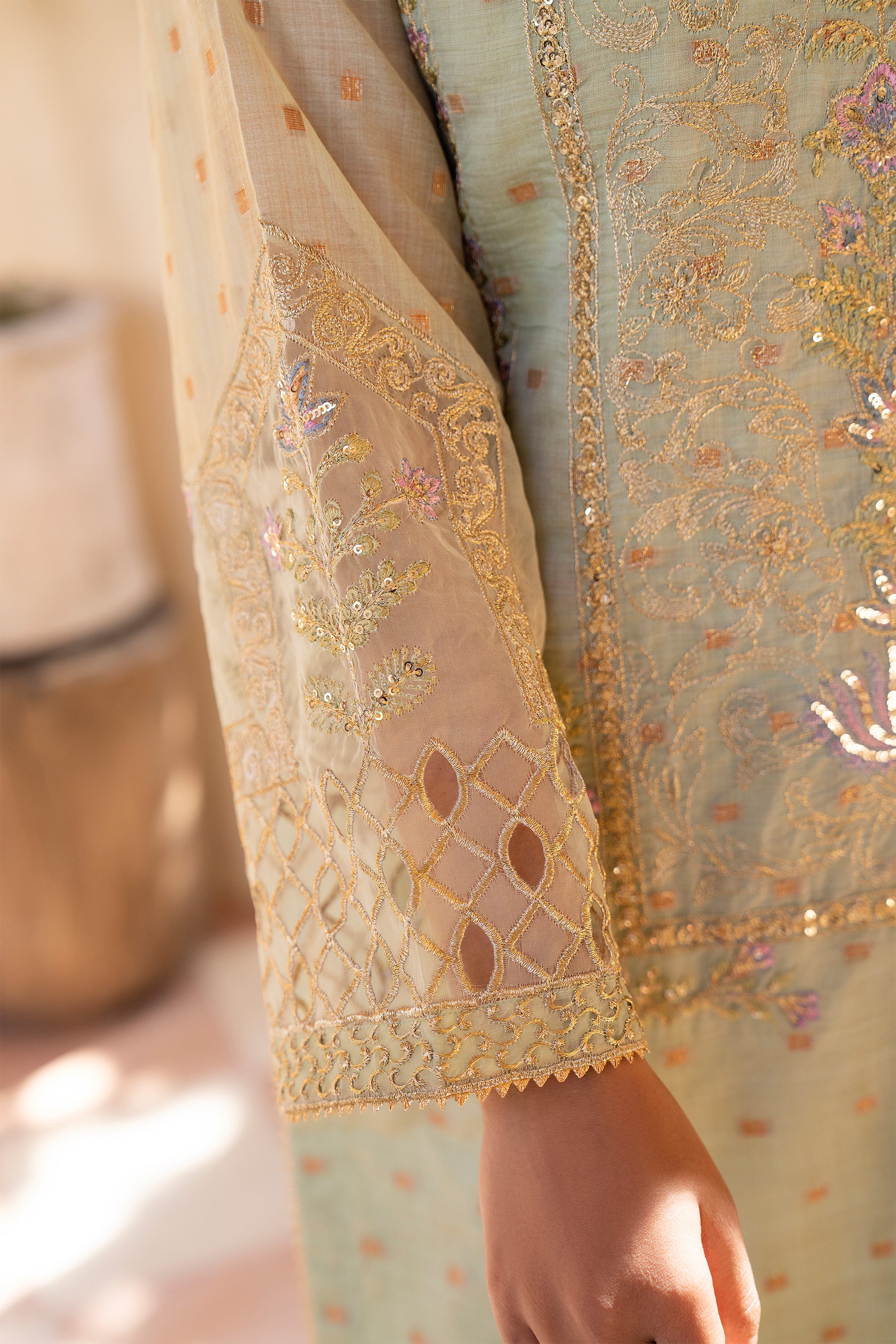 3 Piece Pistachio Zari Jacquard RTW - AR-3736 - ARFARIWAJ