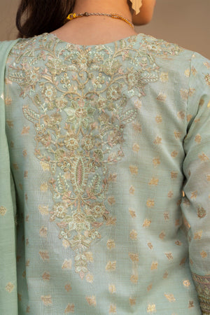 3 Piece Pistachio Zari Jacquard Ready To Wear - AR-3384 - ARFARIWAJ
